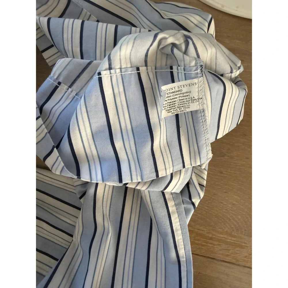 WestPoint Stevens Blue White Striped Standard Pillowcase Set 2pc Cotton Blend